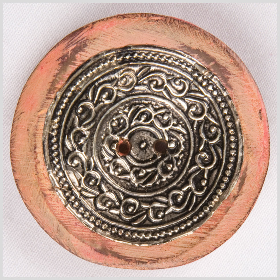 Light Orange and Silver Foiled 2-Hole Coconut Button - 74L/47mm