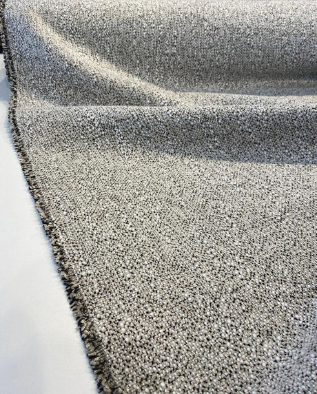 Leopard Snow Tweed Chenille Fabric - Beige Off White With Black Leopard Pattern, 56" Width (1 Yard)