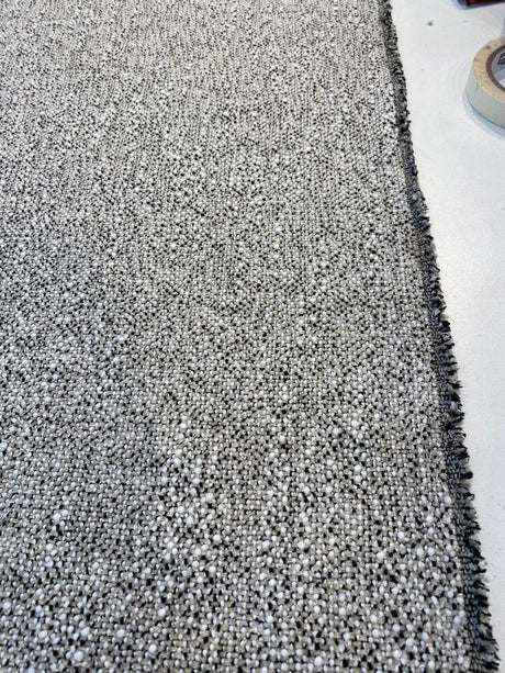 Leopard Snow Tweed Chenille Fabric - Beige Off White With Black Leopard Pattern, 56" Width (1 Yard)