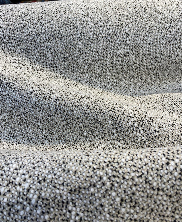 Leopard Snow Tweed Chenille Fabric - Beige Off White With Black Leopard Pattern, 56" Width (1 Yard)