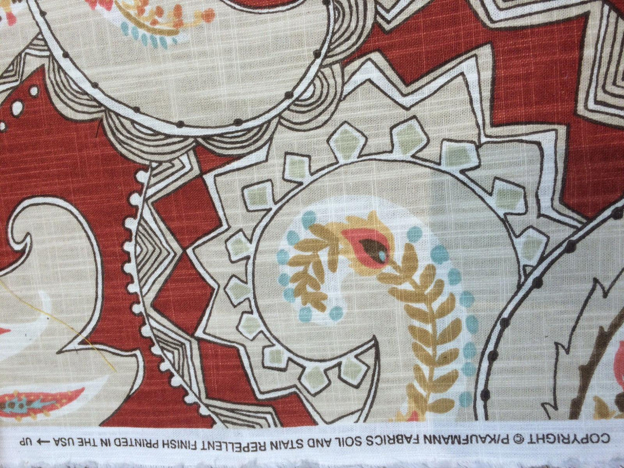 Kaufmann Paisley Pop Printed Linen Rayon Drapery Fabric - Pomegranate Paisley Print, 54" Width (By The Yard)