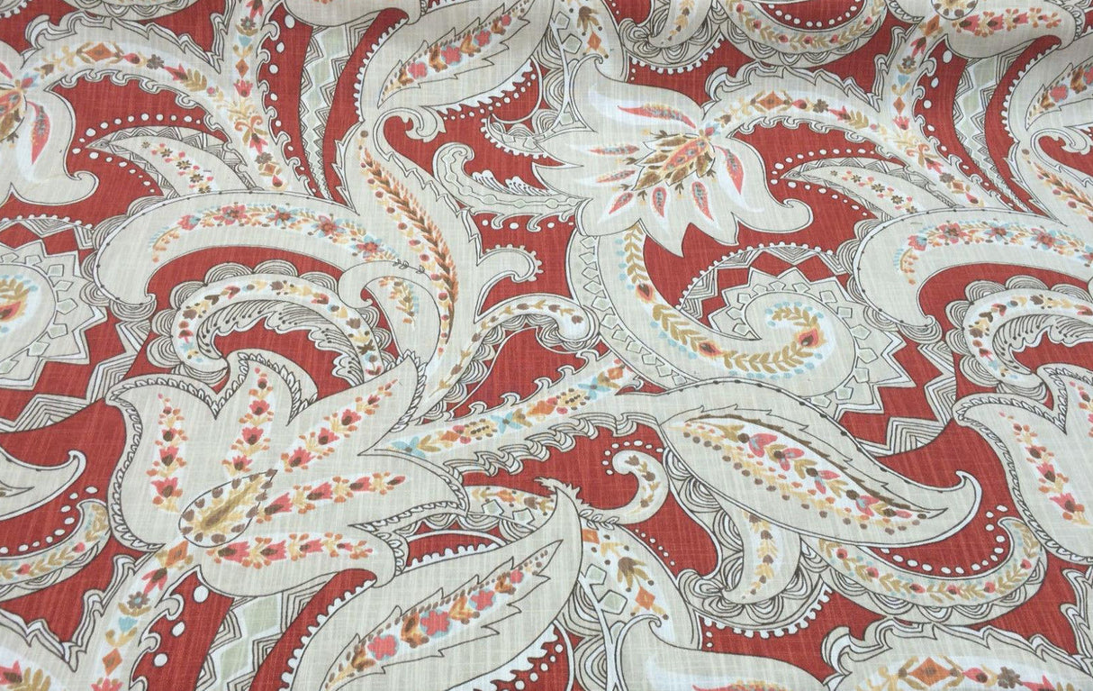 Kaufmann Paisley Pop Printed Linen Rayon Drapery Fabric - Pomegranate Paisley Print, 54" Width (By The Yard)