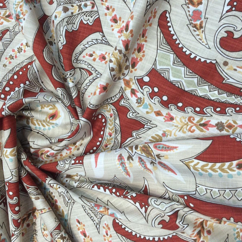 Kaufmann Paisley Pop Printed Linen Rayon Drapery Fabric - Pomegranate Paisley Print, 54" Width (By The Yard)