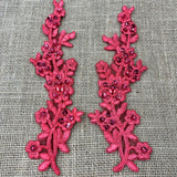 1 Pair Beaded & Corded Floral Lace Applique 10" x 2" Each Side