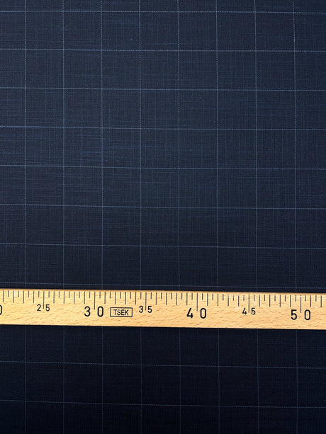 Checked Blue Polyamide Viscose Suiting Fabric