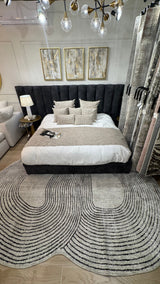 Z328A Polyester Fabric - Cream Sheen Rug With Black, Copper & Silver Touches, Novelty Cut Design (1 Unit)