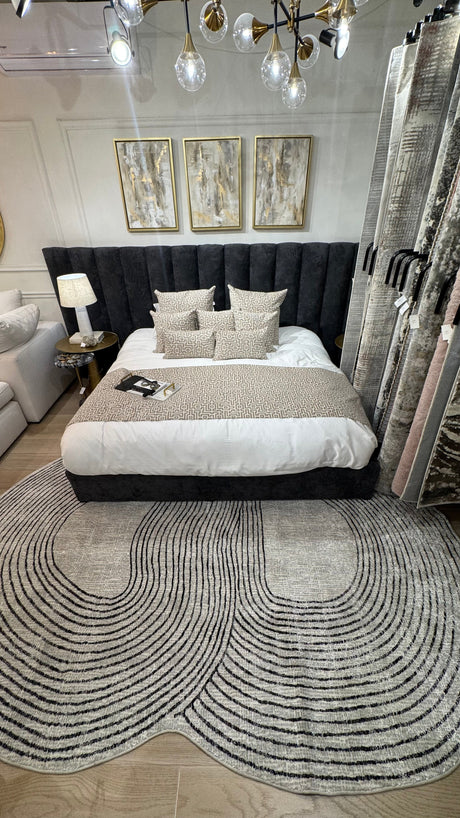 Z328A Polyester Fabric - Cream Sheen Rug With Black, Copper & Silver Touches, Novelty Cut Design (1 Unit)