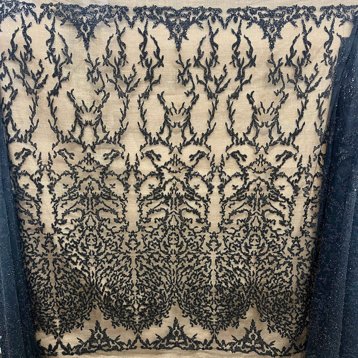 Beaded Lace Fabric on Polyester Net Mesh 52" Wide