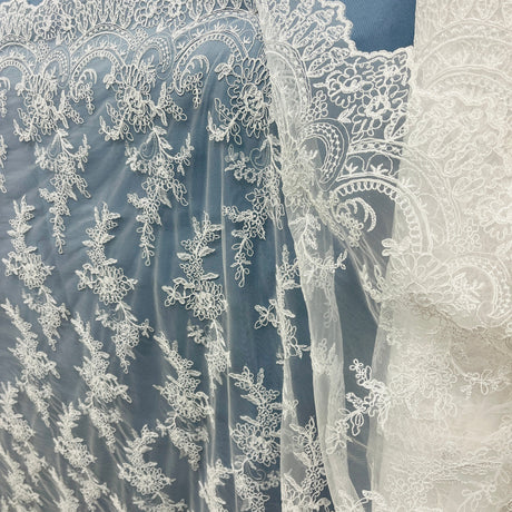 Corded Bridal Lace Fabric Embroidered on Polyester Net Mesh 51" Wide