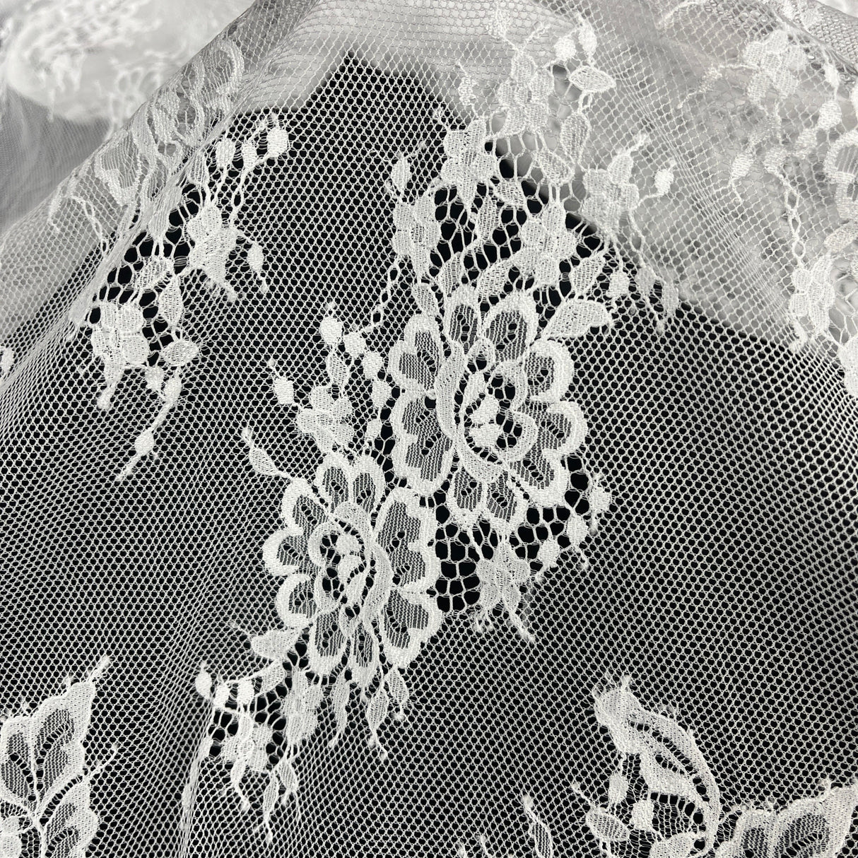 Embroidered Lace Fabric with Eyelash Scallop