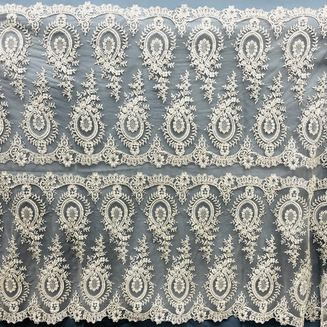 Beaded Corded Lace Fabric - White With Silver, Ivory With Silver, White, 48" Wide (1 Yard)
