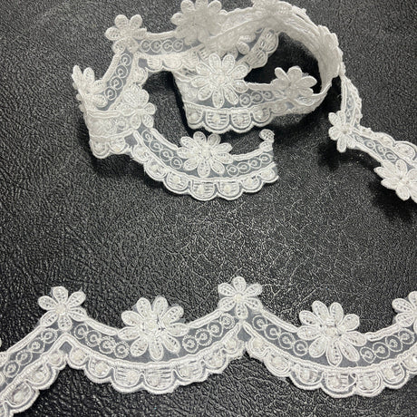 Beaded Corded Lace Trim 1.75" Wide