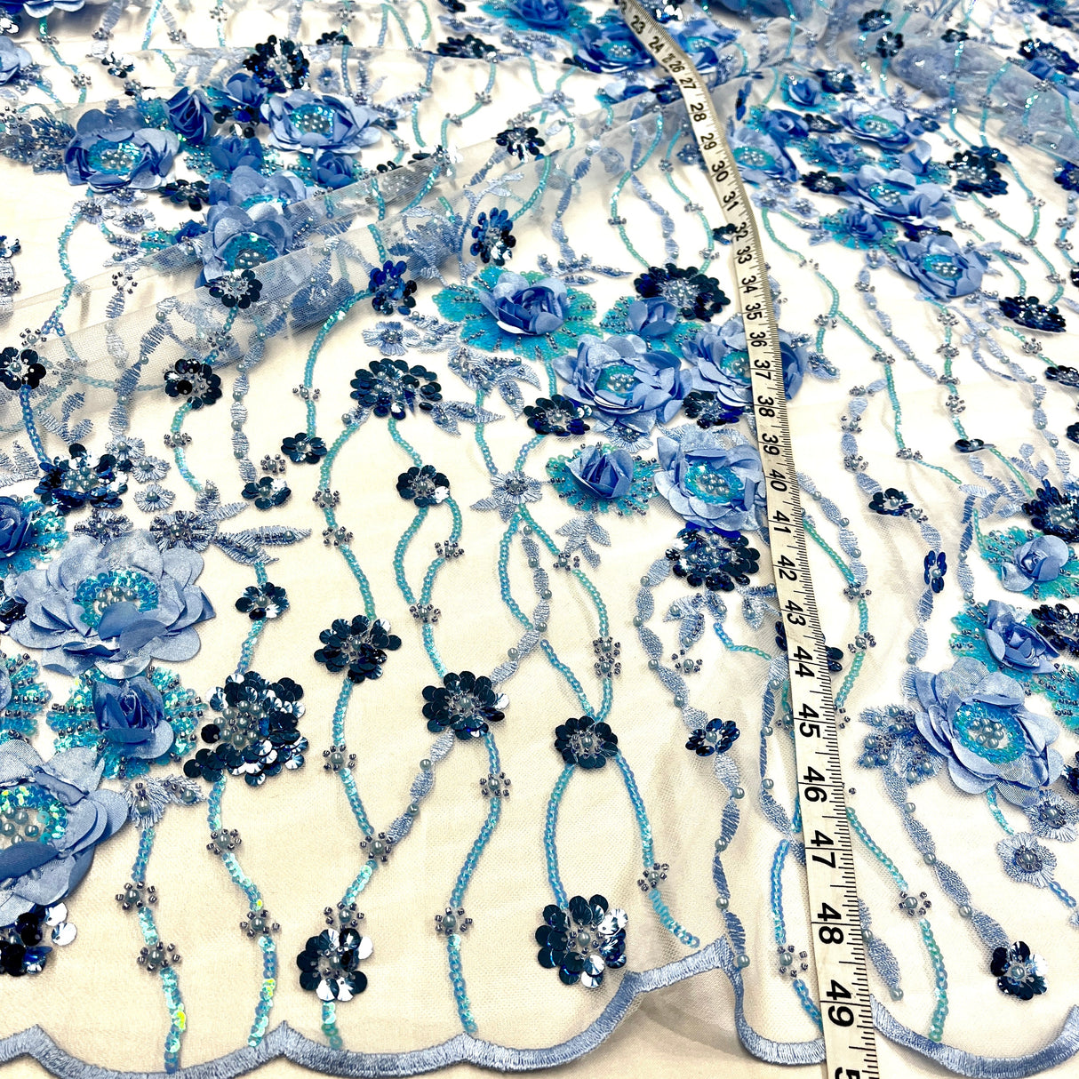 Embroidered Mesh 3D Floral Beaded Lace