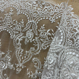 Corded Bridal Lace Fabric - Ivory With Silver Floral Embroidery, 52" Width (1 Yard)