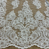 Beaded Corded Bridal Lace Fabric Dark Ivory