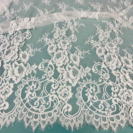 Embroidered Lace Fabric with Eyelash Scallop