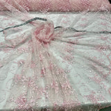 1 Yard - Beaded Lace Fabric Embroidered on 100% Polyester Net Mesh - Ivory - 52"
