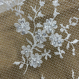 1 Yard Exquisite Hand Beaded Lace Fabric Embroidered on 100% Polyester Net Mesh White