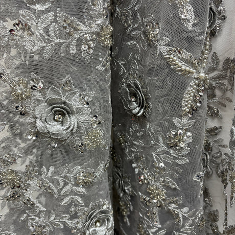 Beaded 3D Floral Lace Fabric