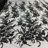 1 Yard Beaded Lace Fabric Embroidered 100 Percent Polyester Net Mesh 50 inch Width
