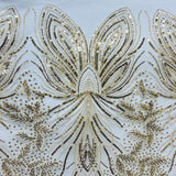 Beaded Sequined Lace Fabric Leaf Vine