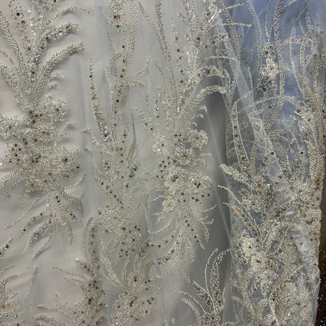 Beaded Lace Fabric on Polyester Net Mesh