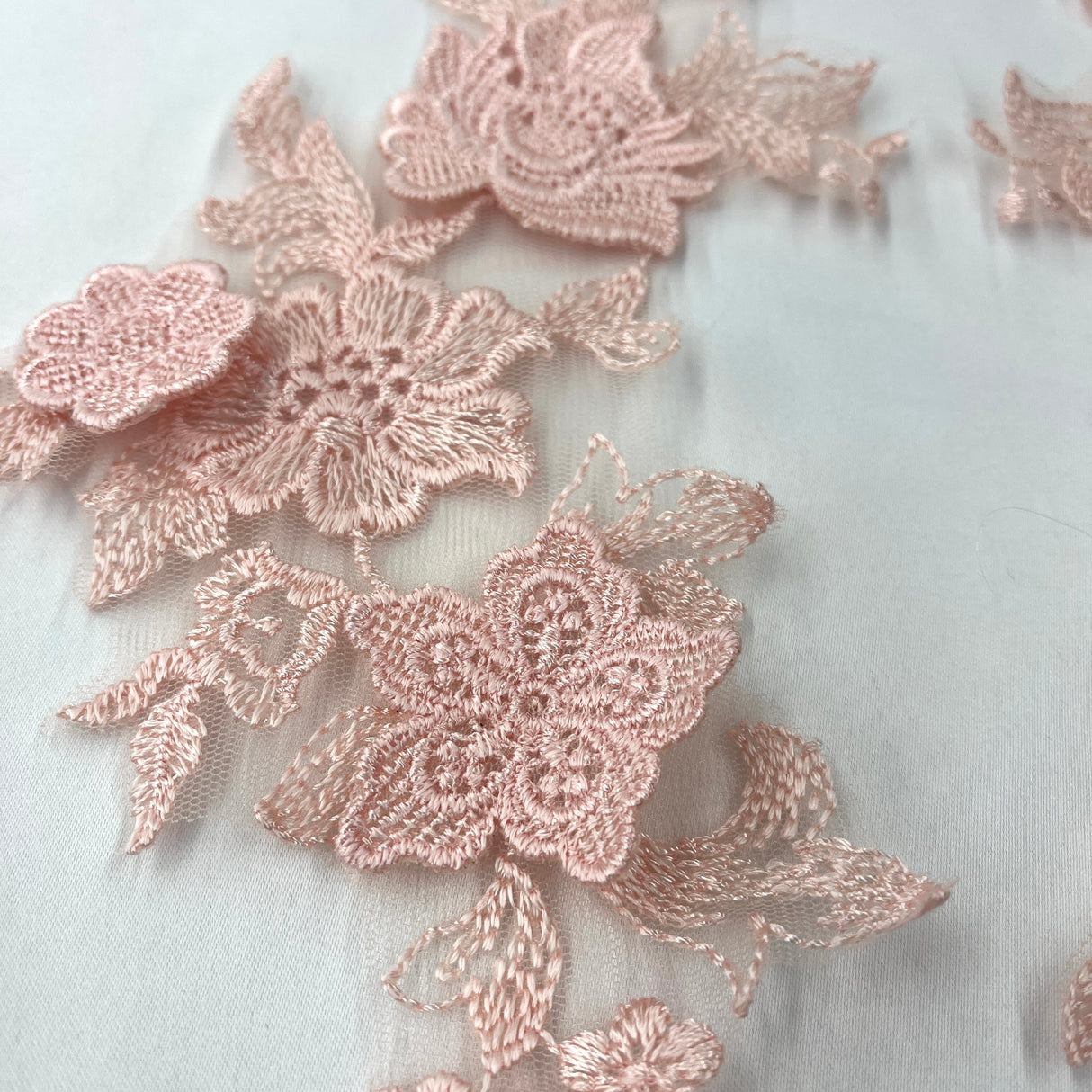 3D Floral Lace Applique on Polyester Net Mesh