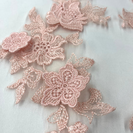 3D Floral Lace Applique on Polyester Net Mesh