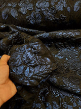 Brocade Jacquard Navy Blue Metallic Floral