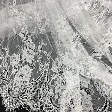 3 Yards Chantilly Embroidered Lace Fabric with Eyelash Scallop