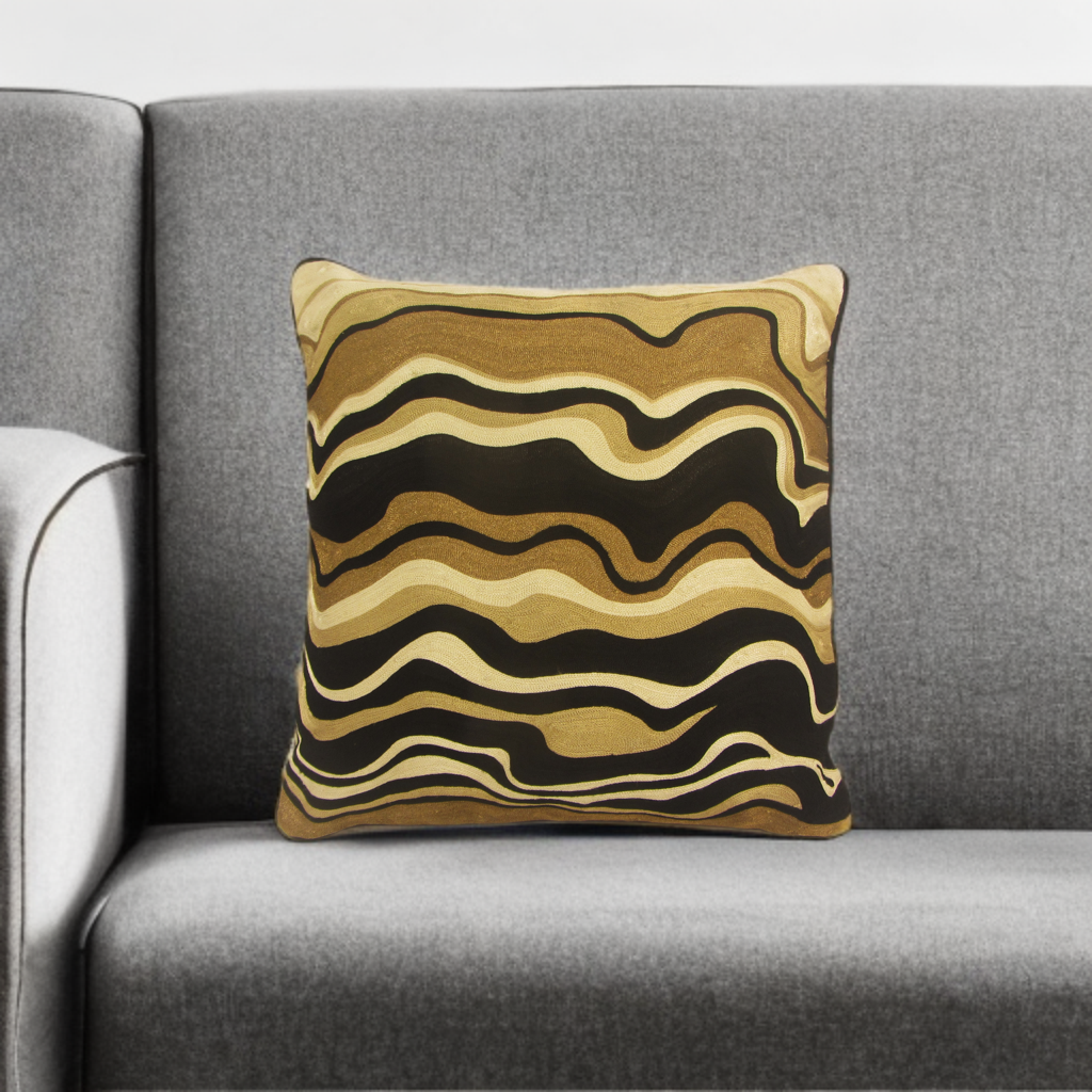 SEV005 Velvet Pillow - Black Velvet, Bronze, Black, Beige & Ivory Abstract Embroidery, 20" X 20" (1 Piece)