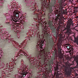Beaded 3D Floral Lace Fabric