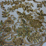 Beaded Sequined Floral Lace Fabric