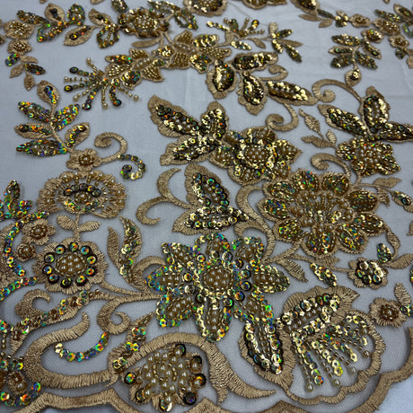 Beaded Sequined Floral Lace Fabric 51"