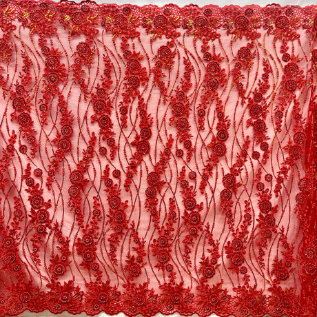 1 Yard Beaded and Sequined Floral Sparkling Lace Fabric Embroidered on 100% Polyester Net Mesh 53" Wide