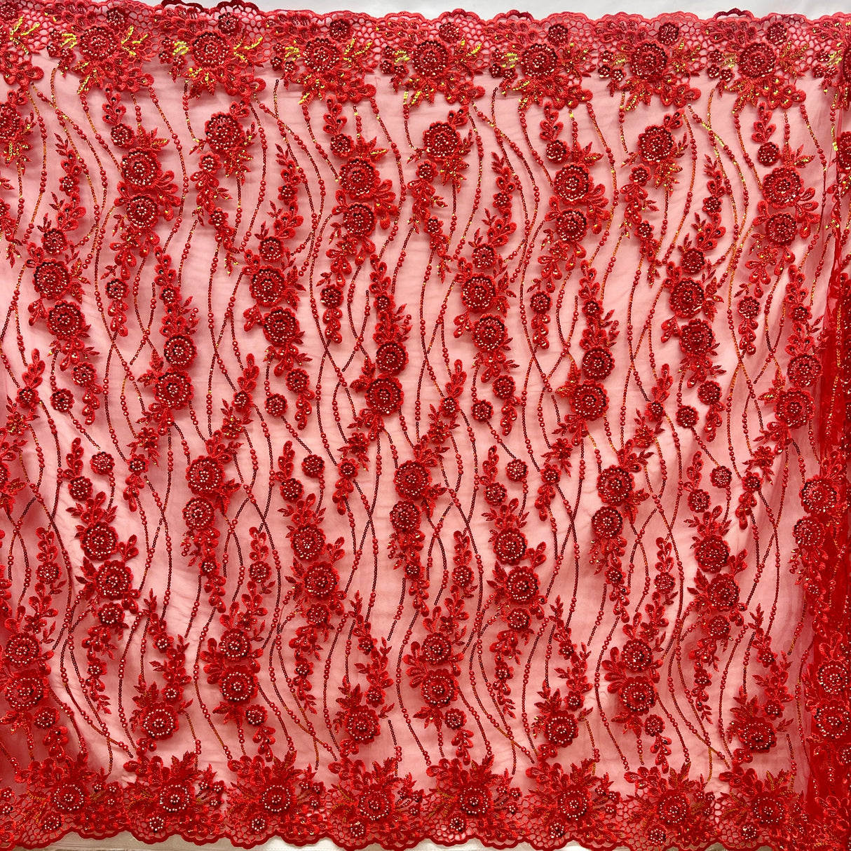 Beaded Sequined Floral Lace Fabric 53" Wide
