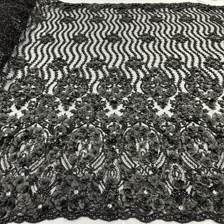 1 Yard Beaded 3D Floral Lace Fabric Embroidered on 100% Polyester Net Mesh | Lace USA - GD-363 - Ivory - 48" Width