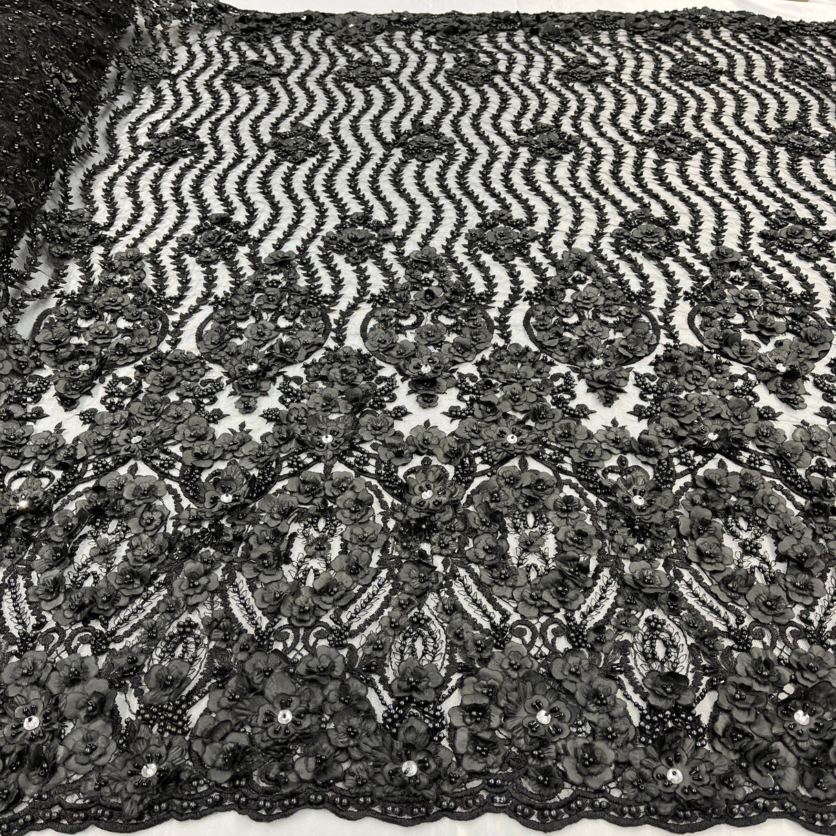 Beaded 3D Floral Lace Mesh