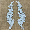 1 Pair 9.5" x 2" Each Side Beaded & Corded Floral Lace Applique Embroidered on 100% Polyester Net Mesh