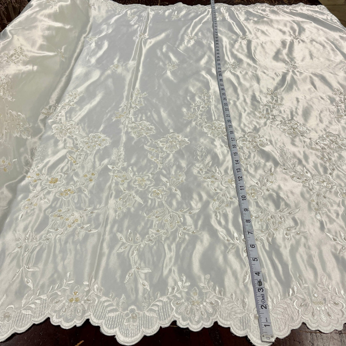 1 Yard Beaded Bridal Lace Fabric Embroidered Floral Satin Gown Couture 54" Width