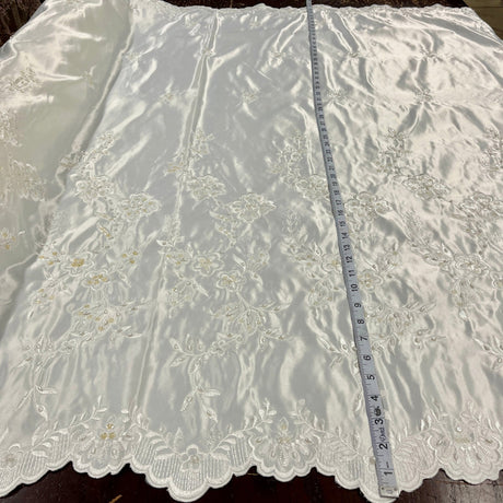 1 Yard Beaded Bridal Lace Fabric Embroidered Floral Satin Gown Couture 54" Width