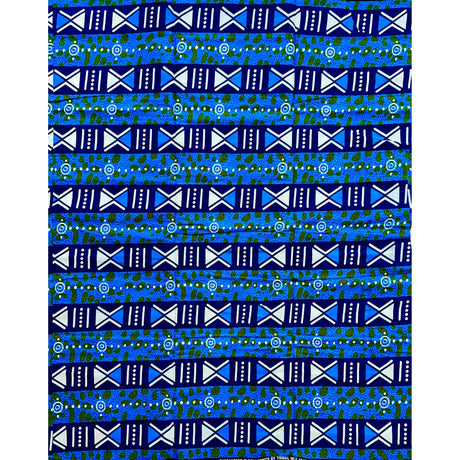 Tarkwa Symbolism 100% Cotton Fabric - Shades Of Blue, Green, White, 46" Width (Per Yard)