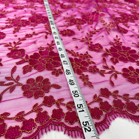 Embroidered Lace Fabric - 100 Percent Polyester Net Mesh, Floral Beaded Design, 52" Width (1 Yard)