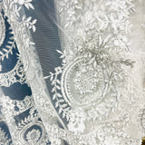 1 Yard 48" Wide Beaded & Corded Lace Fabric Embroidered on 100% Polyester Net Mesh