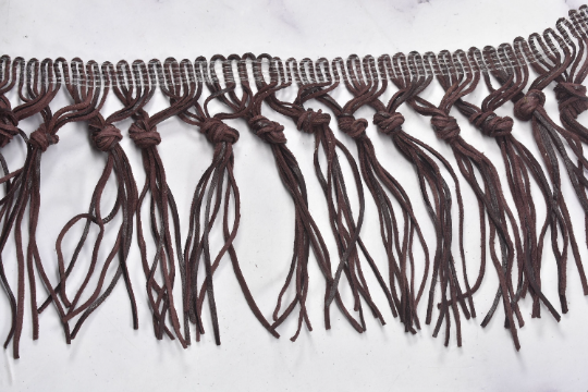 Fringe Trim Faux Leather Chocolate 4" Knotted