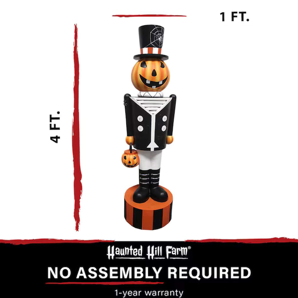 4ft Lighted Jack-o-Lantern Nutcracker Resin Porch Decoration