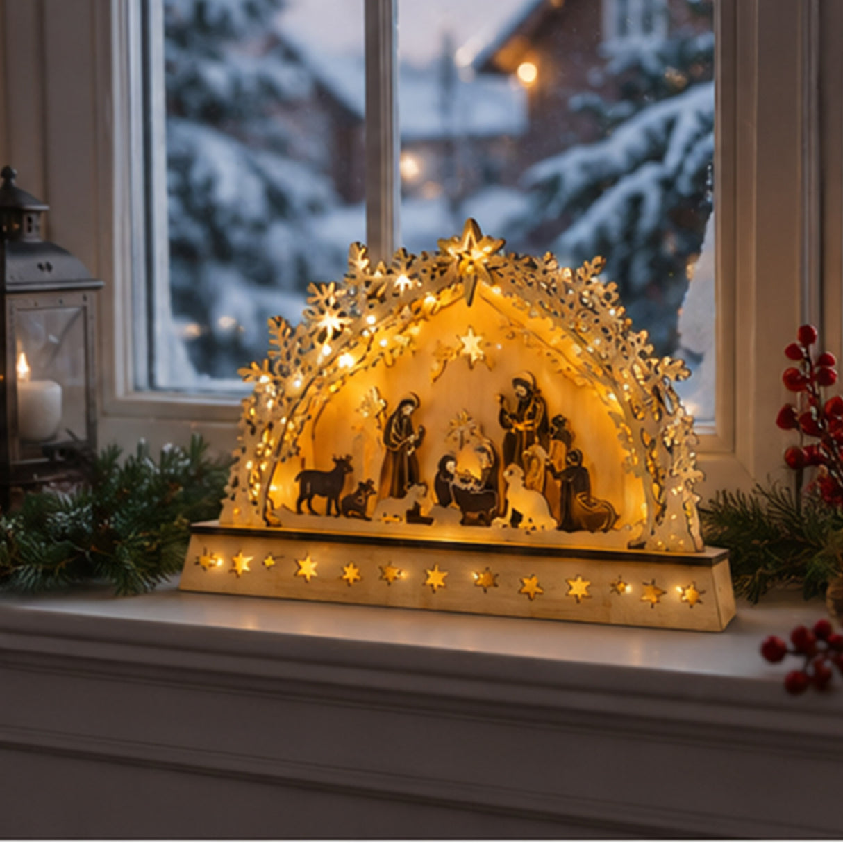 LED Christmas Decor MDF Holiday Lighted Table Display