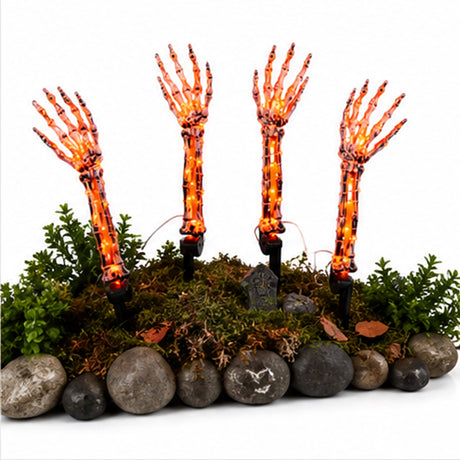 Orange Light Ghost Hands Halloween Decor 2 Pair Set