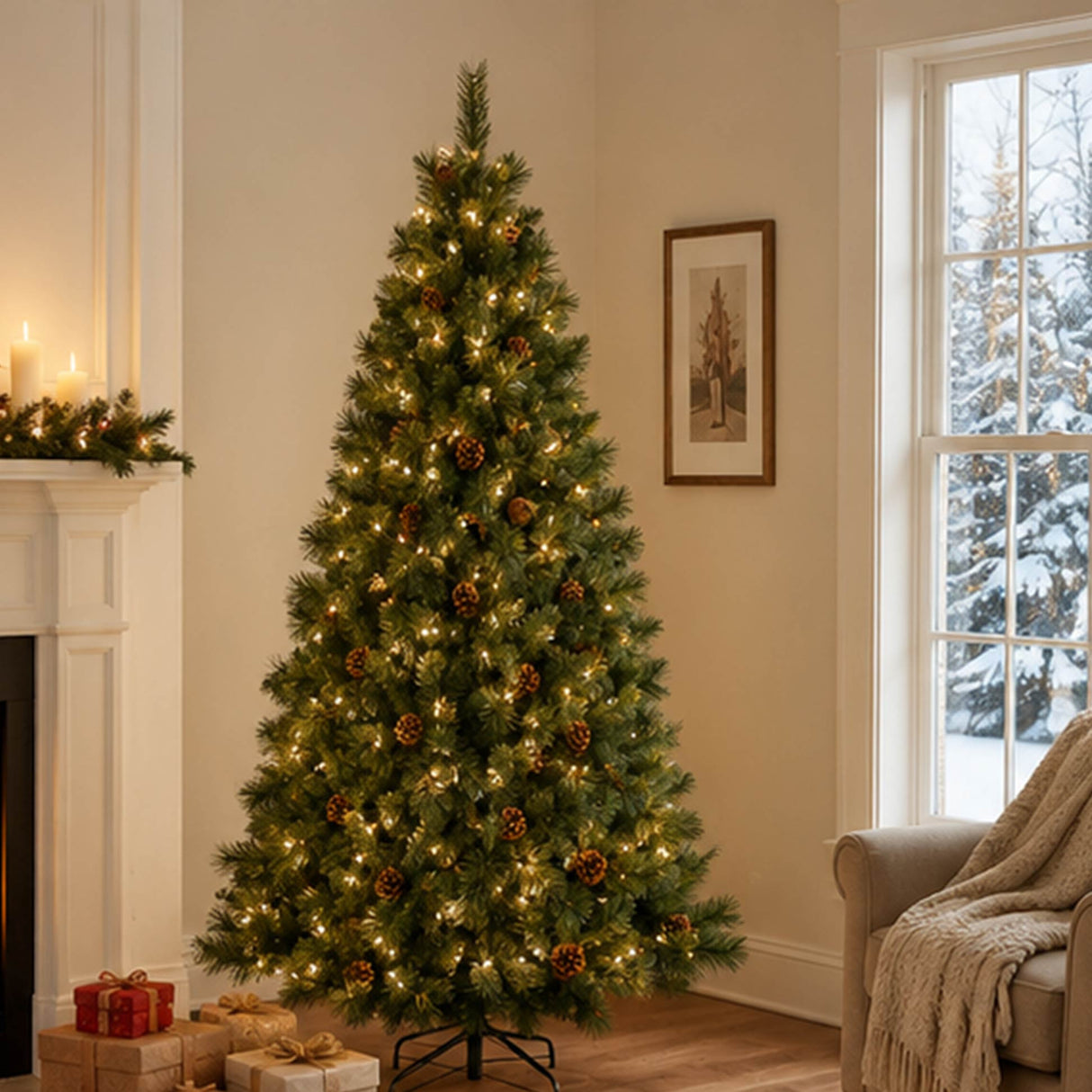 6FT Pre Lit Christmas Tree with Pinecones Warm White