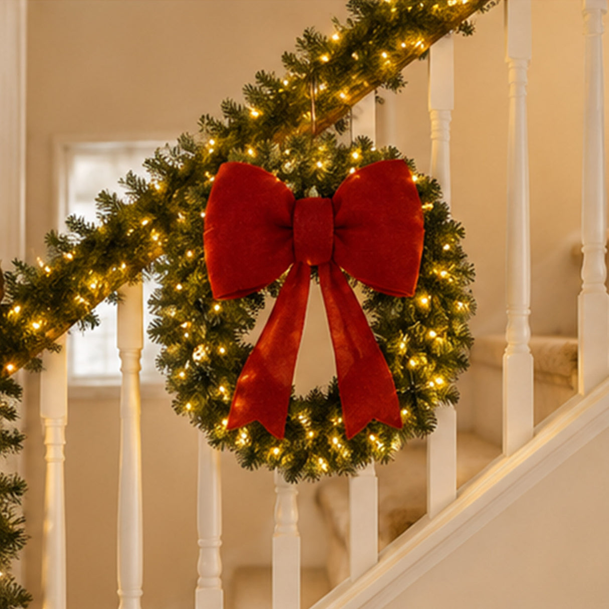 30" Lighted Christmas Garland with Red Bow Decor